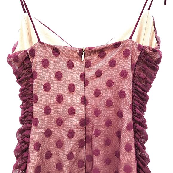 Vtg Y2K romantic Milkmaid Feminine Polkadot Mesh Ruched Ruffle Slip Dress medium - Picture 4 of 12